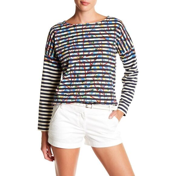 J. Crew Michael De Feo Navy White Striped Top - Picture 3 of 8